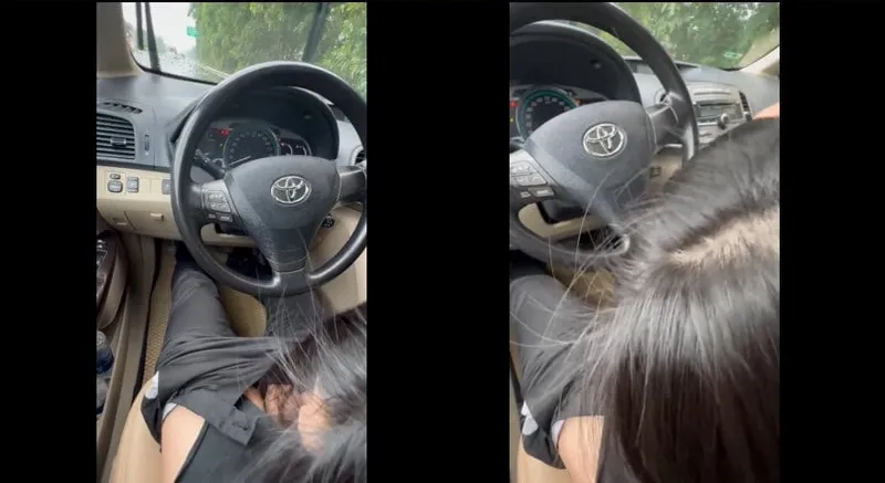 Người yêu mưa thích bú bú trên xe ô tô